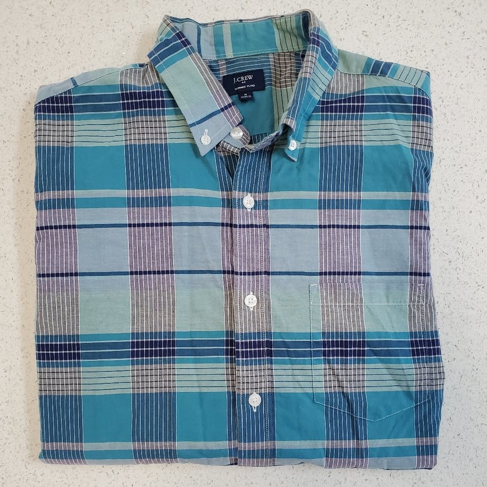 J. Crew Men's Button Down 100% Cotton Summer Plaid Long Sleeve Shirt | Sz M